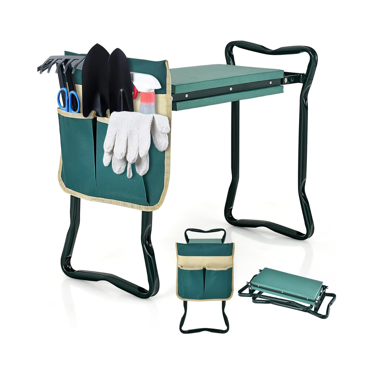 2-in-1 Klappbare Garten-Kniebank mit EVA-Polster & Werkzeugtasche