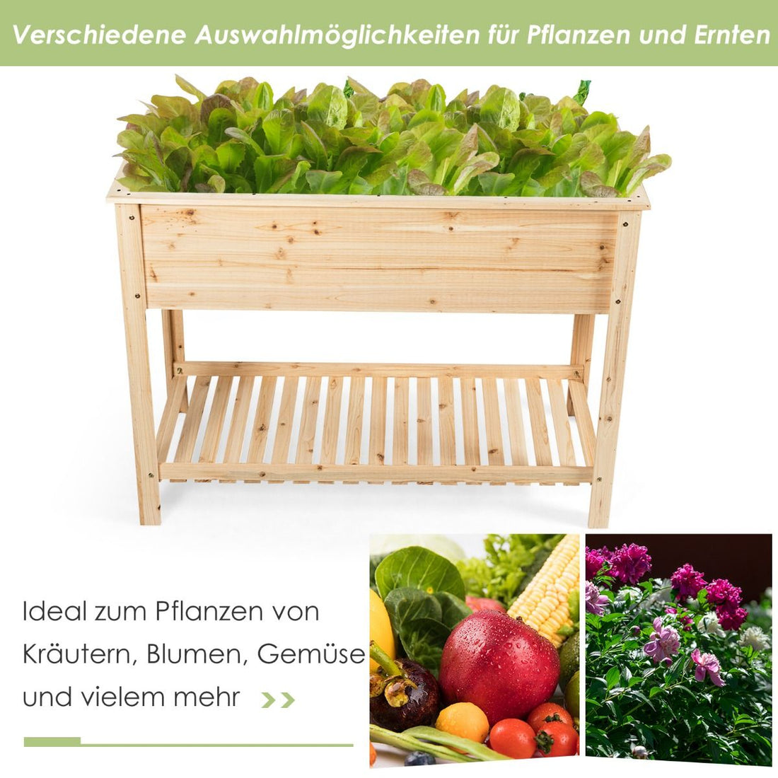 Holz-Pflanzgefäß Hochbeet mit Aufbewahrungsregal, 92 × 41 × 81 cm