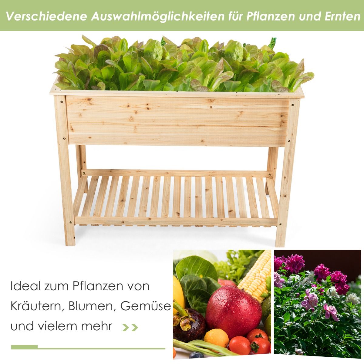 Holz-Pflanzgefäß Hochbeet mit Aufbewahrungsregal, 92 × 41 × 81 cm