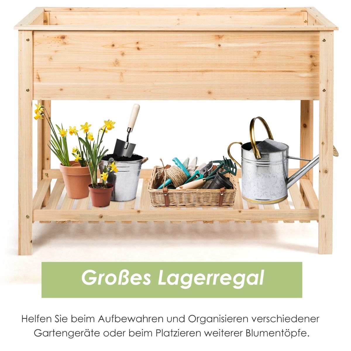 Holz-Pflanzgefäß Hochbeet mit Aufbewahrungsregal, 92 × 41 × 81 cm