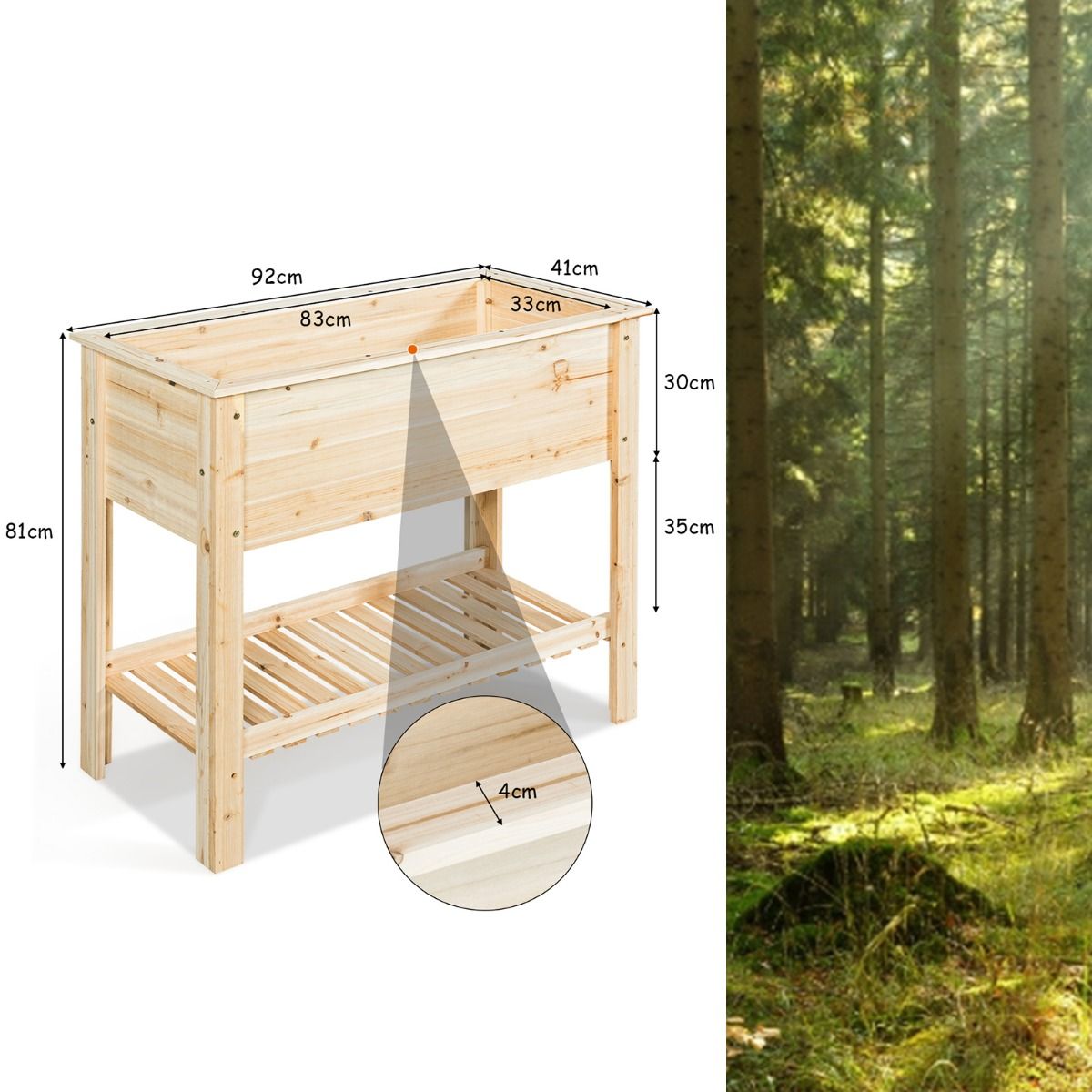 Holz-Pflanzgefäß Hochbeet mit Aufbewahrungsregal, 92 × 41 × 81 cm