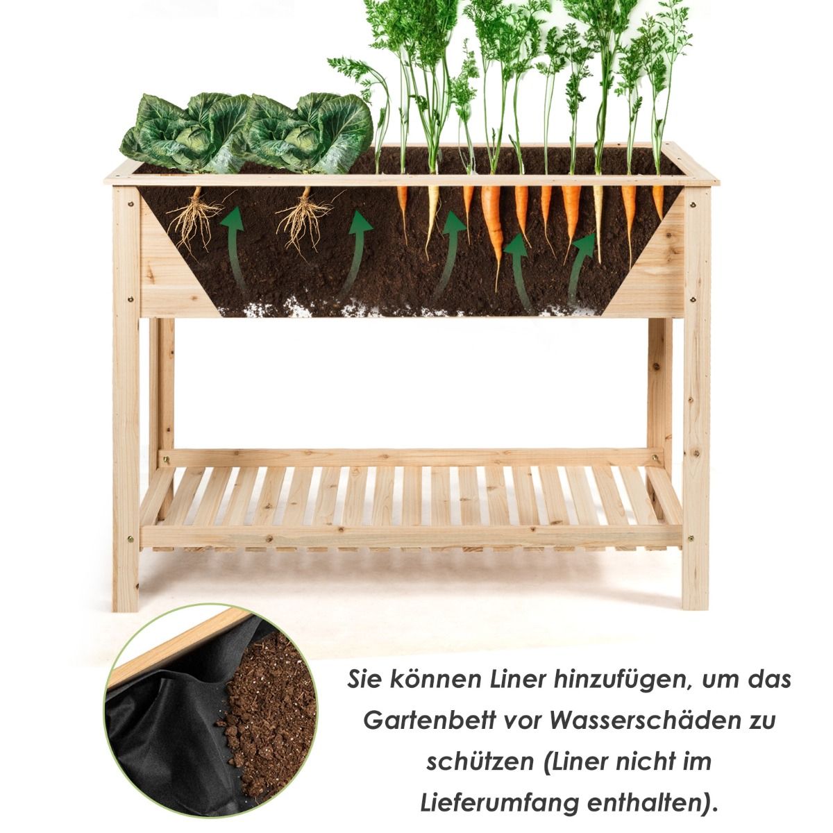 Holz-Pflanzgefäß Hochbeet mit Aufbewahrungsregal, 92 × 41 × 81 cm