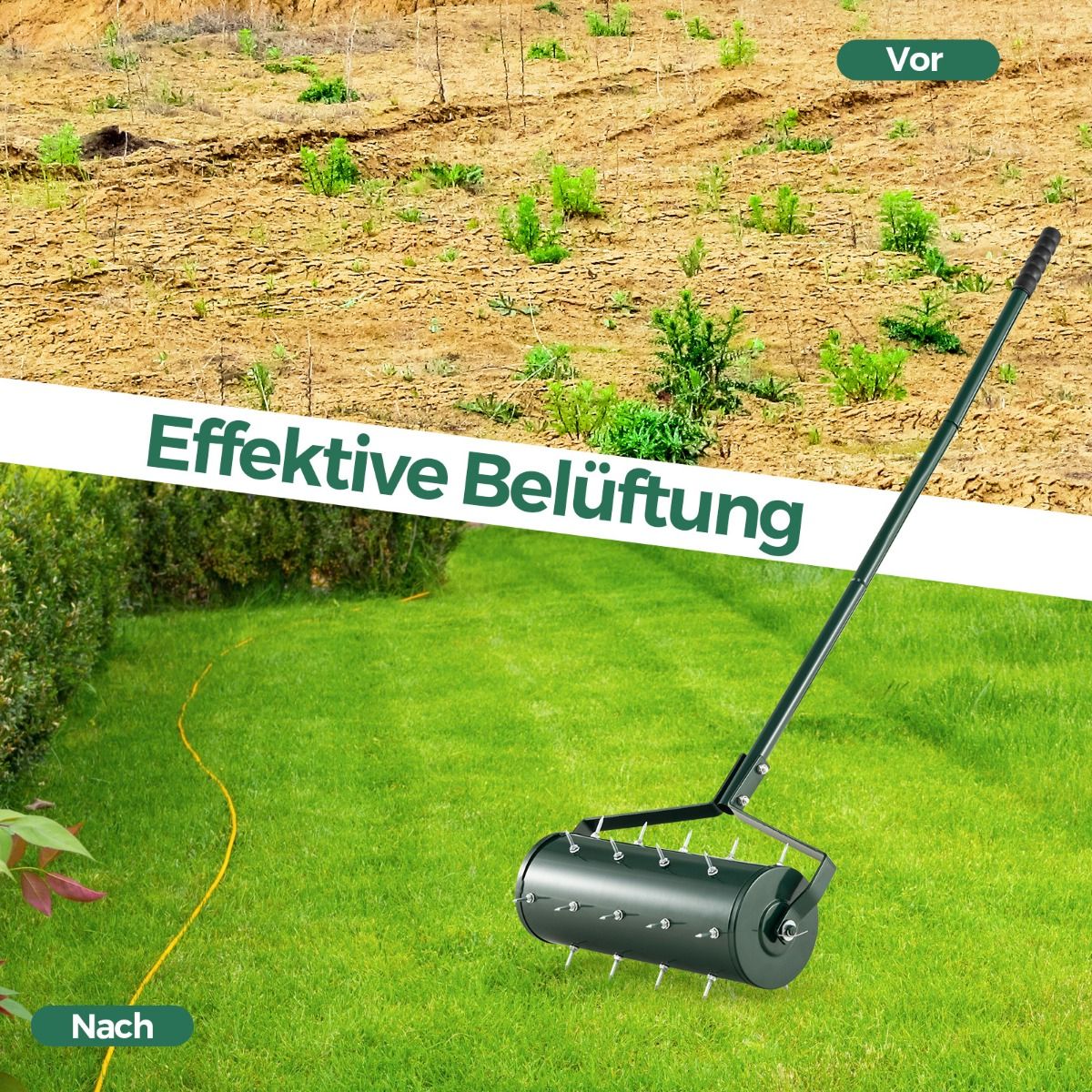 Manueller Rasenlüfter mit 27 Spikes & befüllbarer Trommel